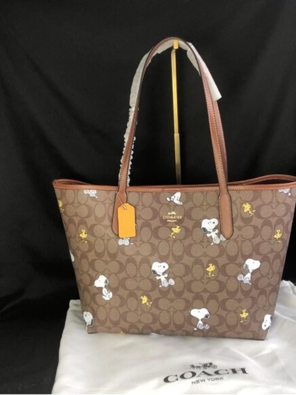 Coach Brown Signature Tote with Snoopy & Woodstock Print - Picture 2 of 8
